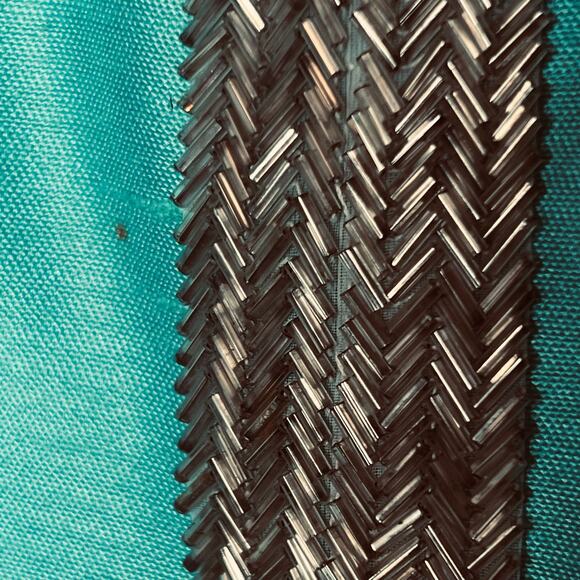 Vintage 60s Size Medium Mod Aqua Shantung Dress Jacket Suit Set Silver Beading - Picture 6 of 16